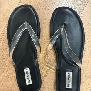 Steve Madden Black Footbed Clear Strap Flip Flops
